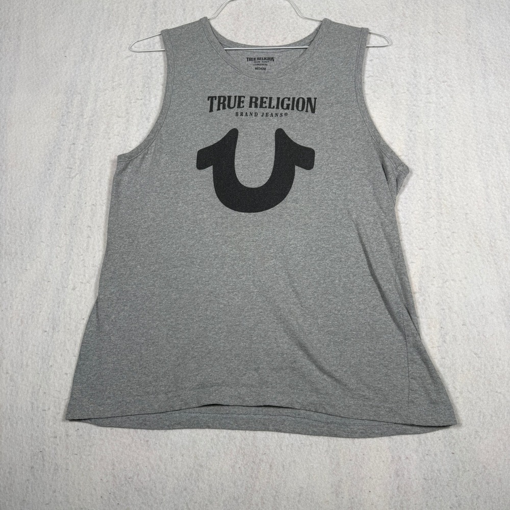 True Religion Mens Loungewear Tank Top Gray Horseshoe Logo Muscle Tee Medium